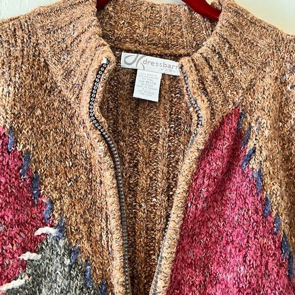 Vintage 90s Women’s Chunky Cardigan Grandpa Sweater DRESSBARN Patchwork Sz 18/20 - Picture 5 of 6